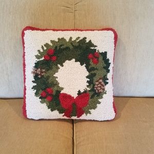 Wool hooked wreath pillow
